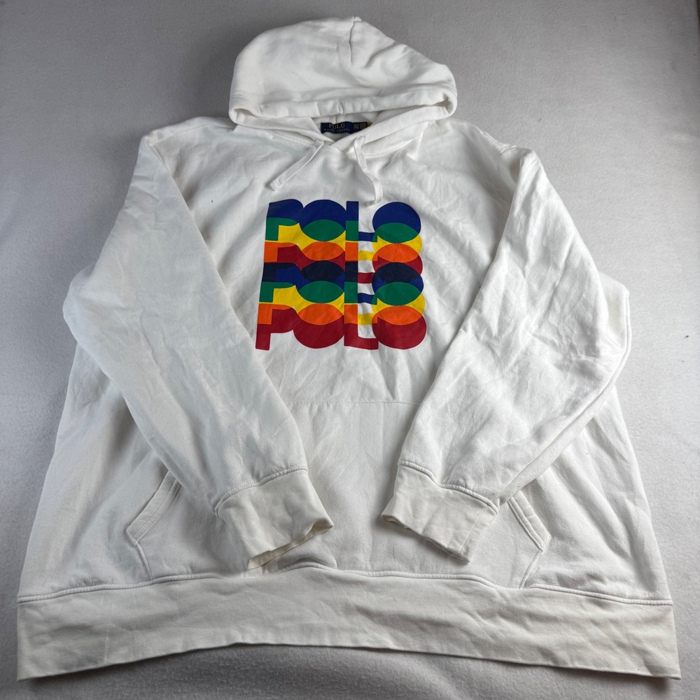 Polo Ralph Lauren White Multi Color Stacked Logo Hoodie Mens 3XLT Big & Tall
